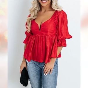 NWT Online Impressions Wine Lover Babydoll Top in Red